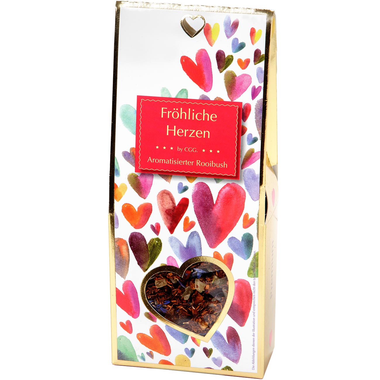 Goldenes Herz mit 6 ausgesuchten Teesorten und Kandisstangen / Teegeschenk